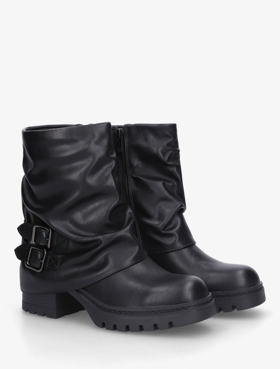 Bottines montantes à revers et boucles - Noir - 4