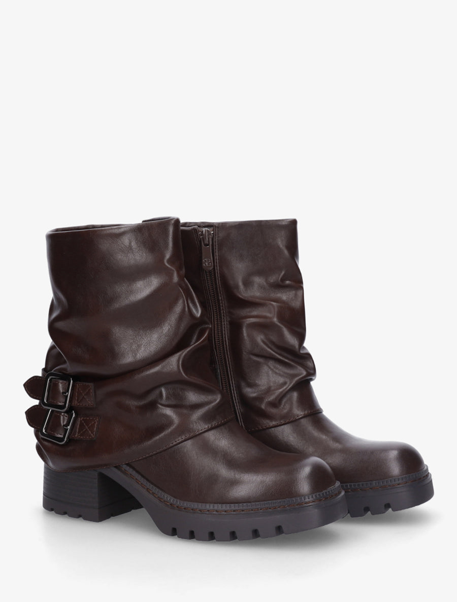 Bottines montantes à revers et boucles - Marron - 4