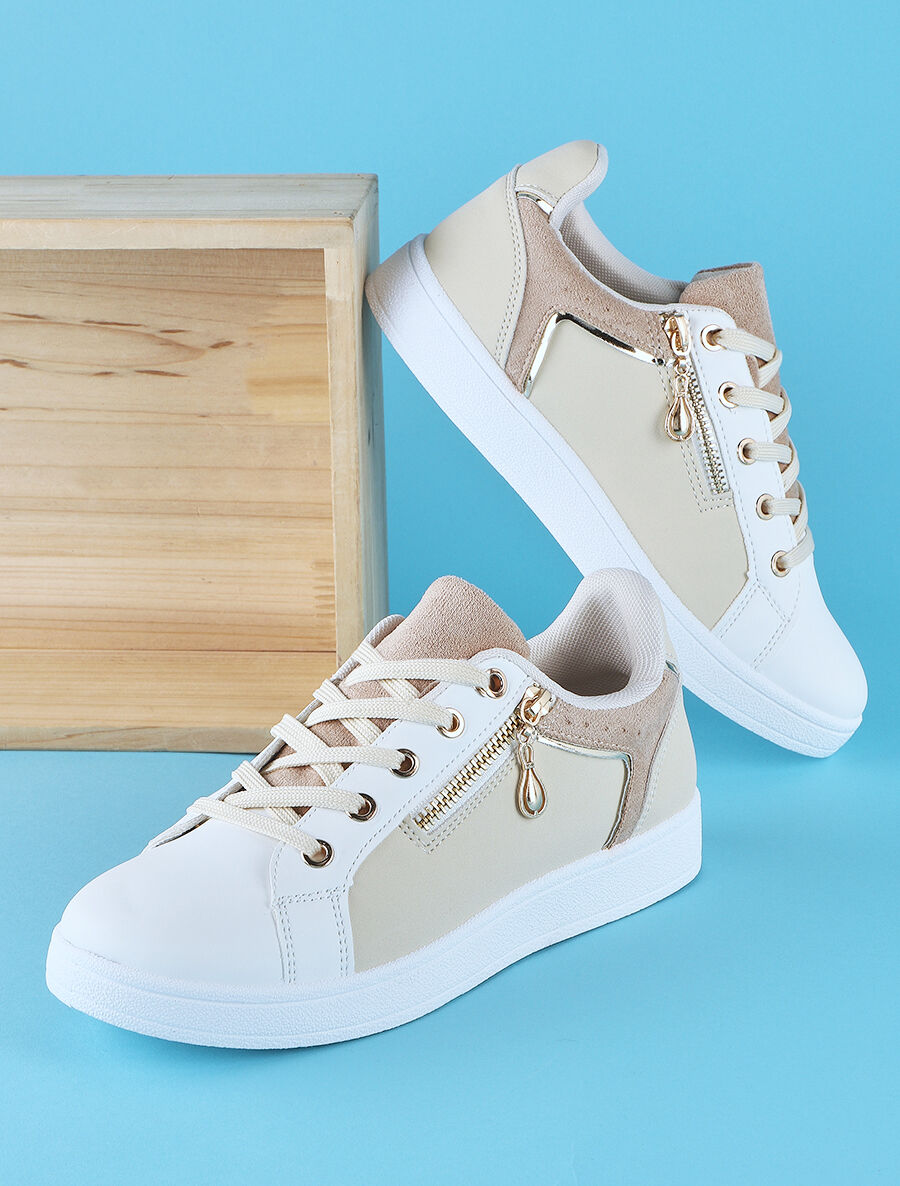 Baskets à zip en simili - Beige - 1