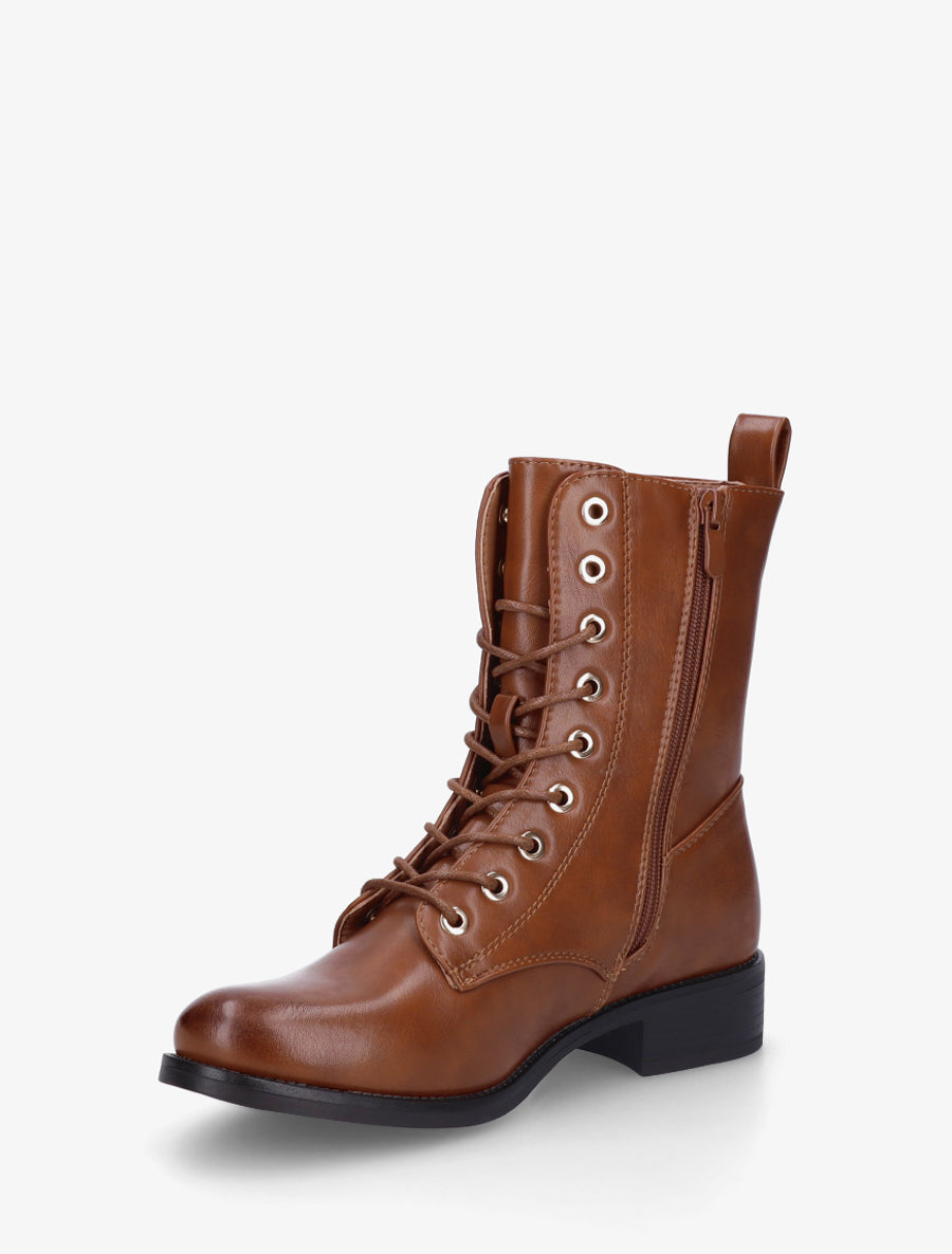 Bottines montantes à lacets en simili - Camel - 3