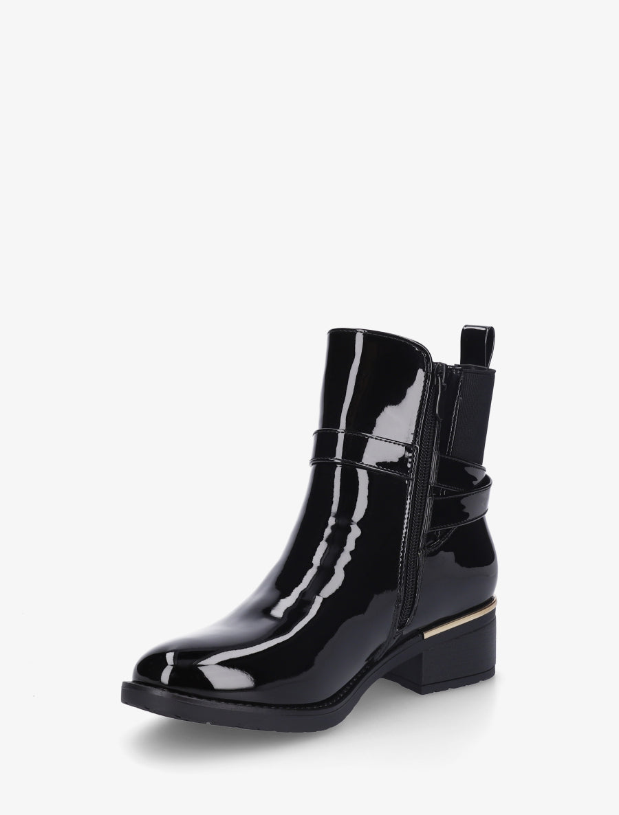 Bottines vernies sanglés à cheville élastiquée - Noir - 3