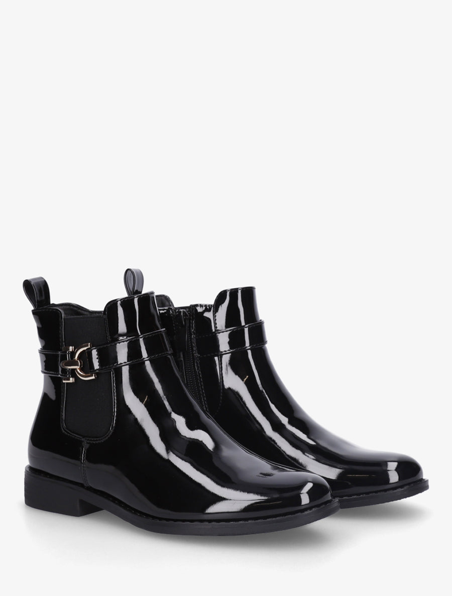 Bottines vernies en simili à cheville élastiquée - Noir - 4