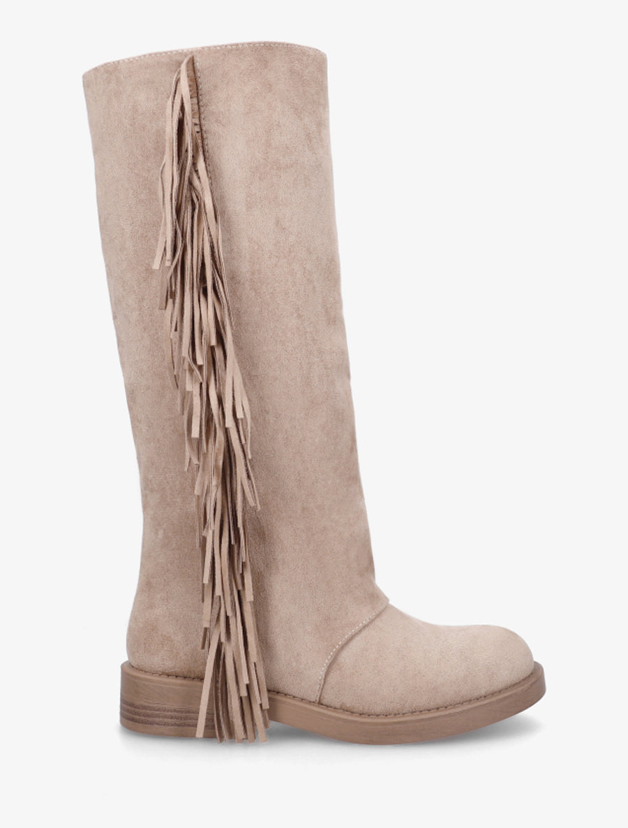 Bottes à franges en suédine - Taupe - 1
