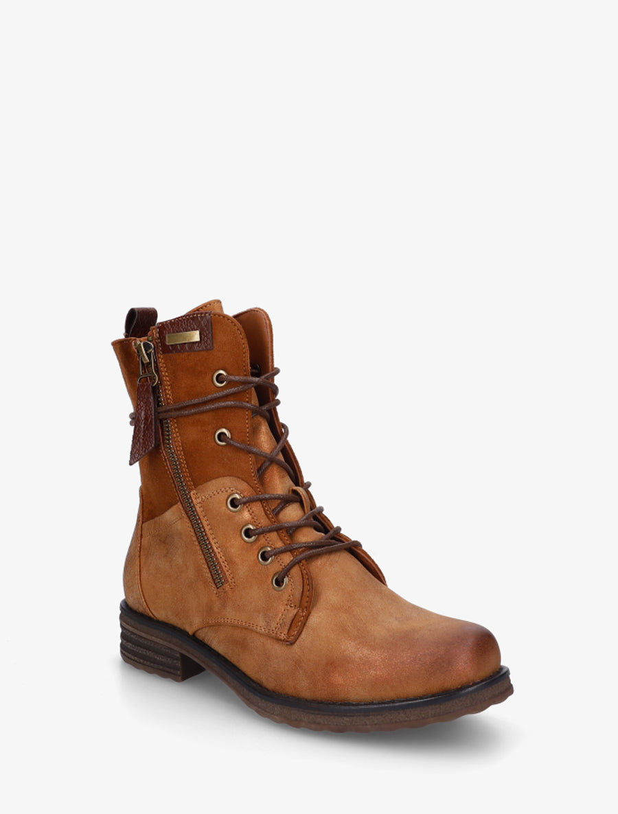 Bottines bi-matière à contrefort imprimé croco - Camel - 2
