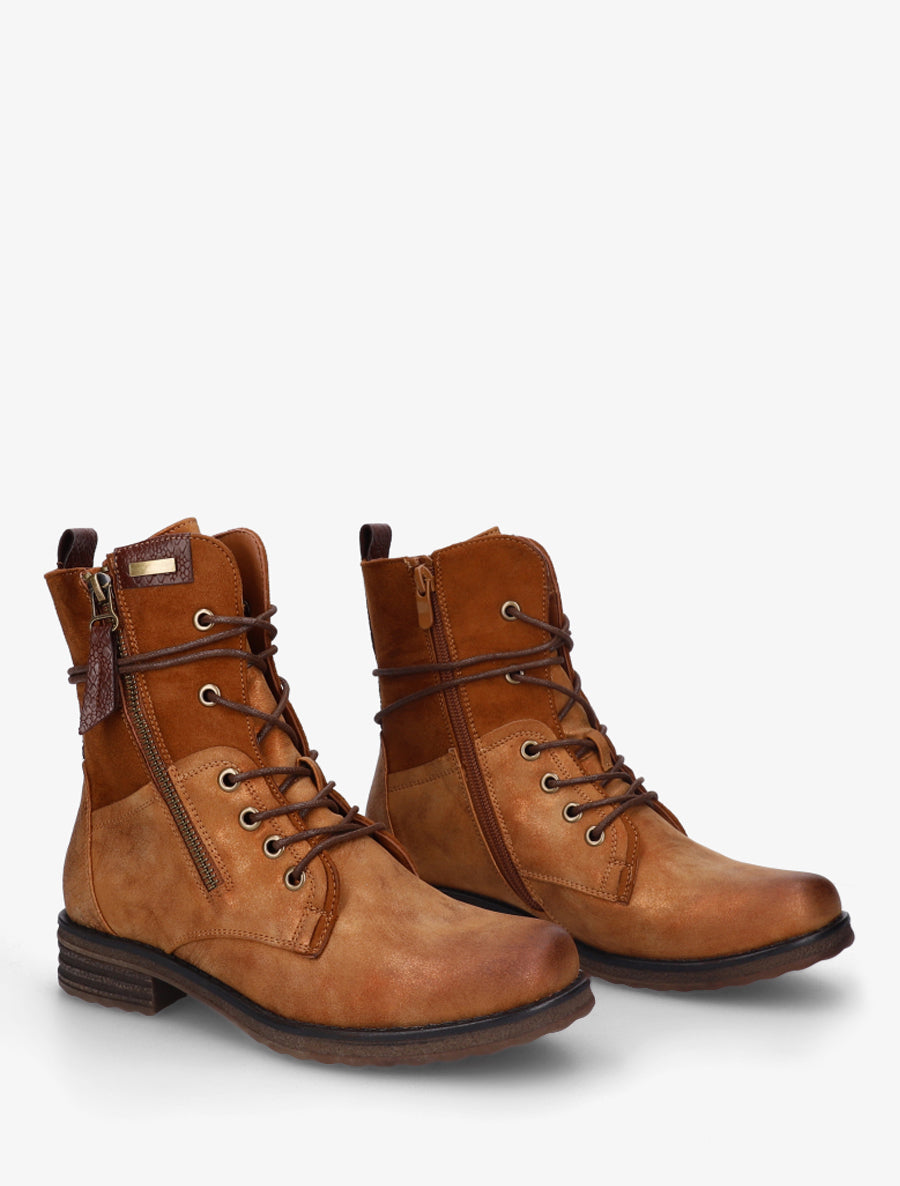 Bottines bi-matière à contrefort imprimé croco - Camel - 4