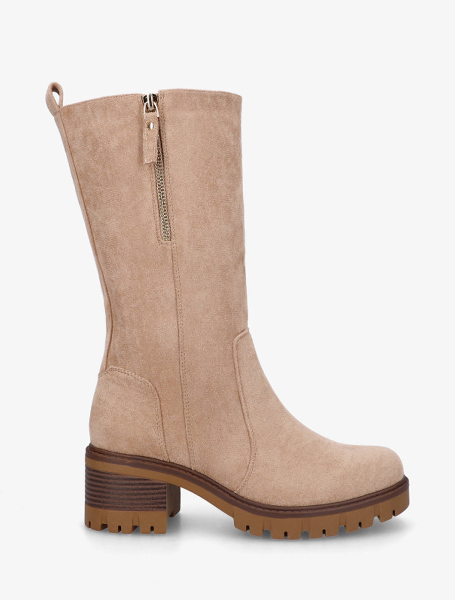 Bottines montantes en suédine à zip décoratif - Taupe - 1