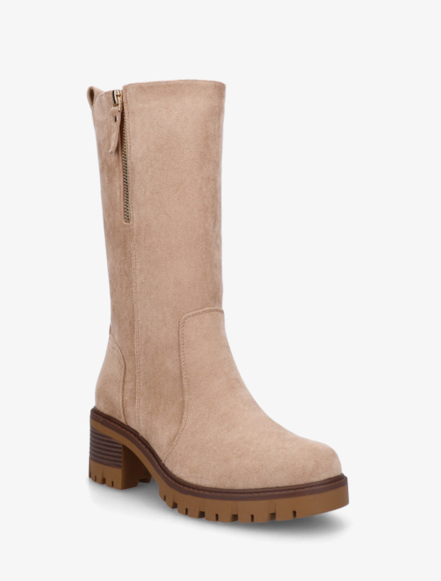 Bottines montantes en suédine à zip décoratif - Taupe - 2