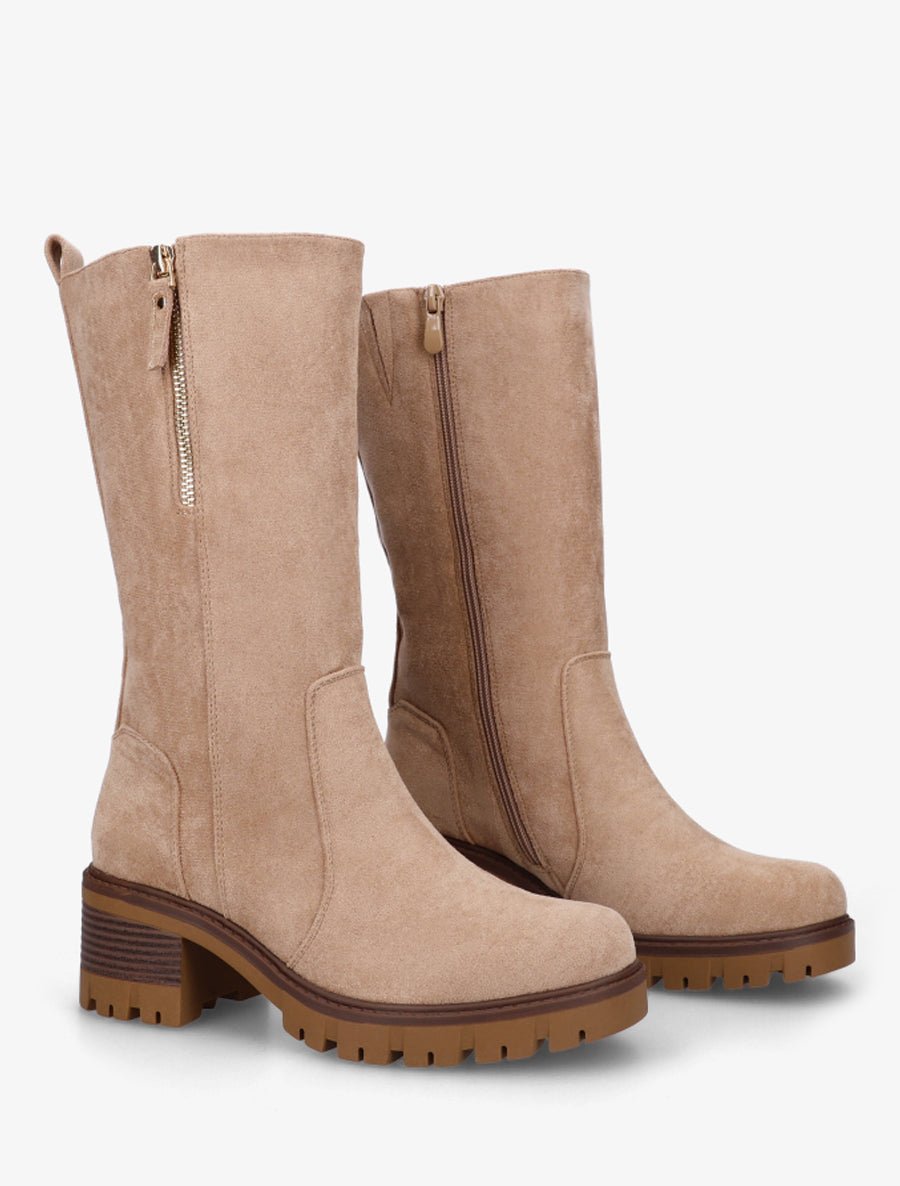 Bottines montantes en suédine à zip décoratif - Taupe - 4