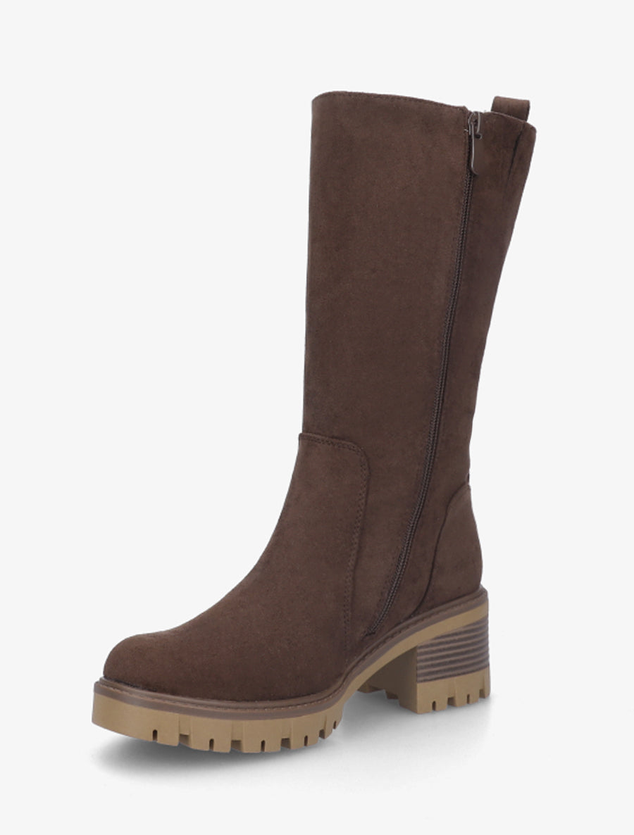 Bottines montantes en suédine à zip décoratif - Marron - 3