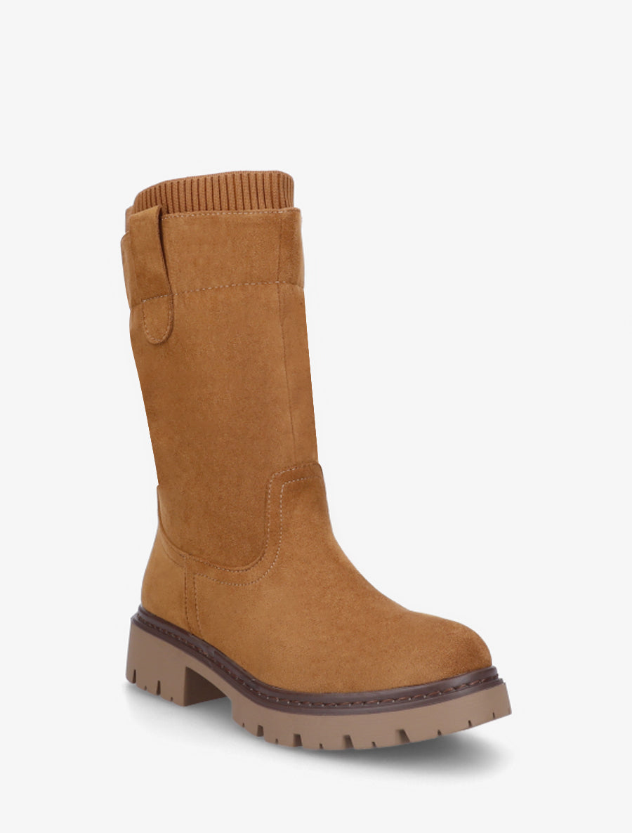 Bottines montantes bi-matière - Camel - 2