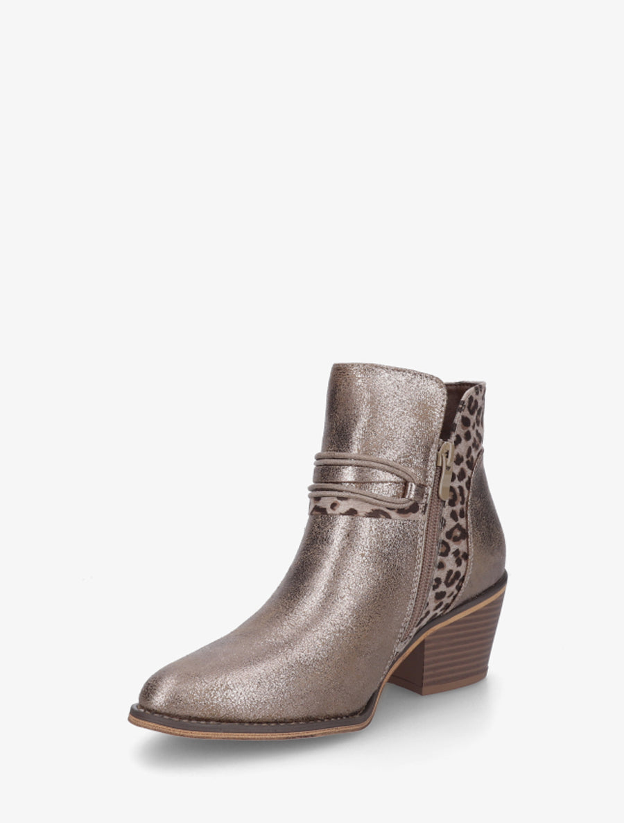 Bottines nacrées à talon imprimé léopard - Taupe - 3
