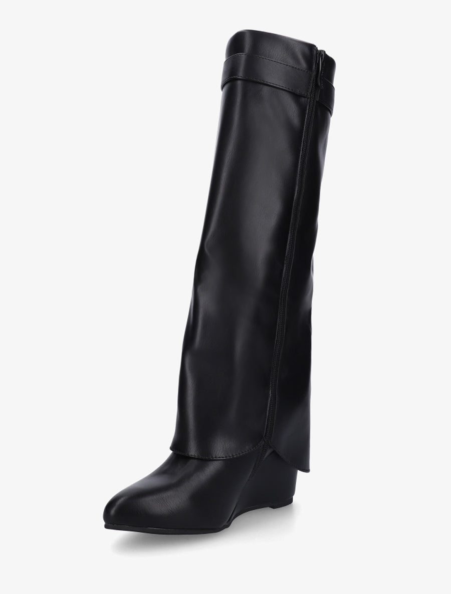 Bottes à talon compensé et revers - Noir - 3