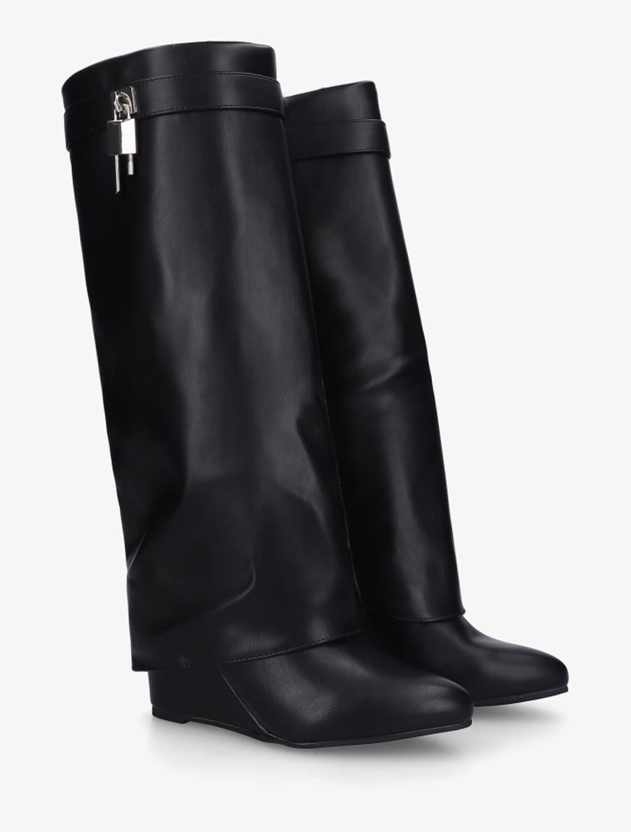 Bottes à talon compensé et revers - Noir - 4