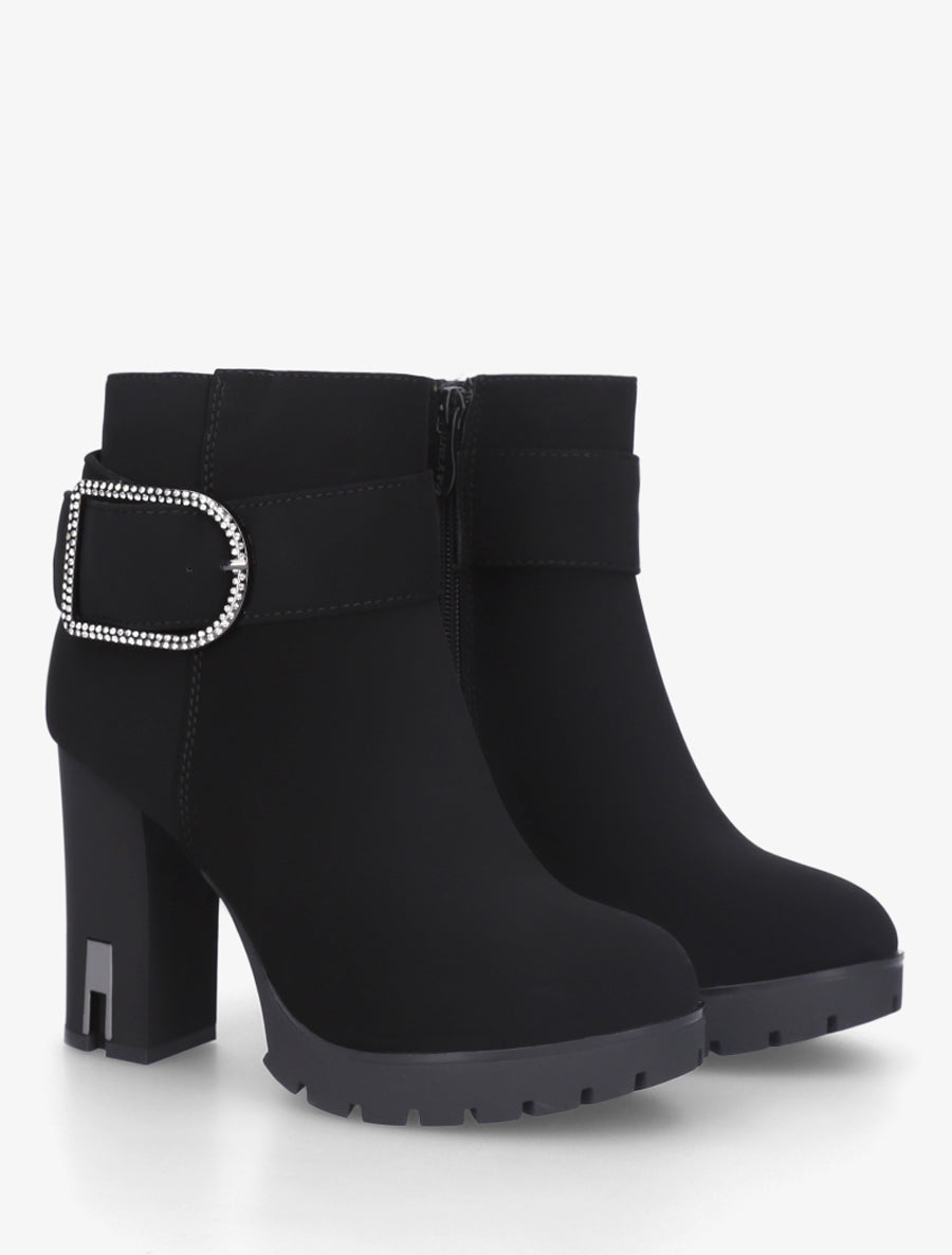 Bottines à talon et boucle à strass - Noir - 4