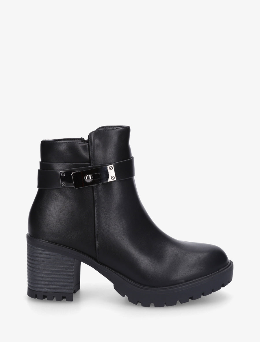 Bottines en simili à boucle décorative - Noir - 1