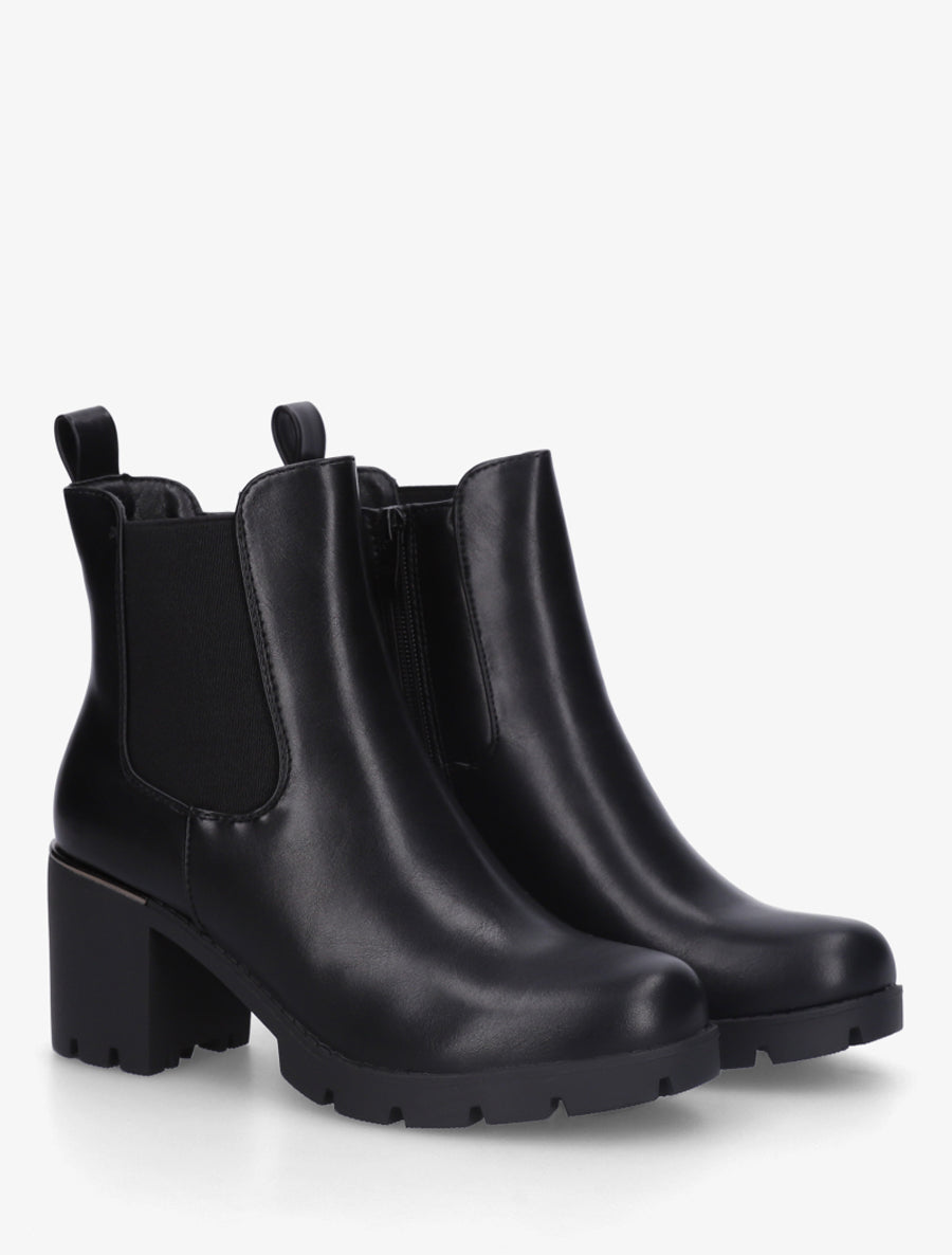 Bottines en simili à semelles crantées - Noir - 4