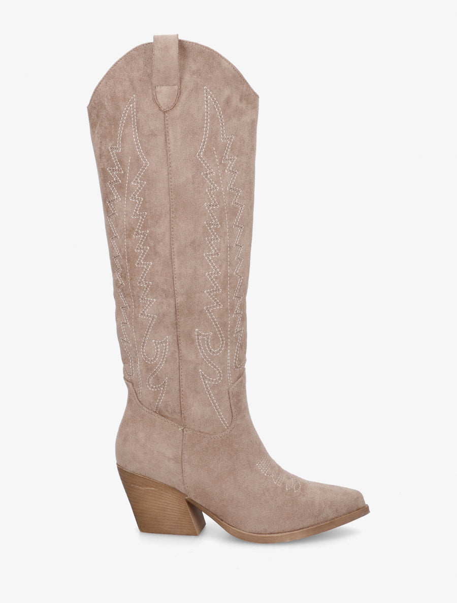 Bottes brodées style santiags - Taupe - 1