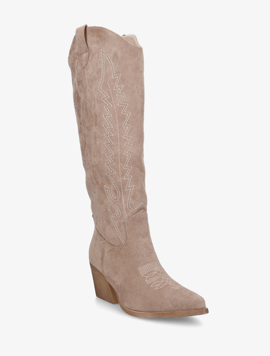 Bottes brodées style santiags - Taupe - 2
