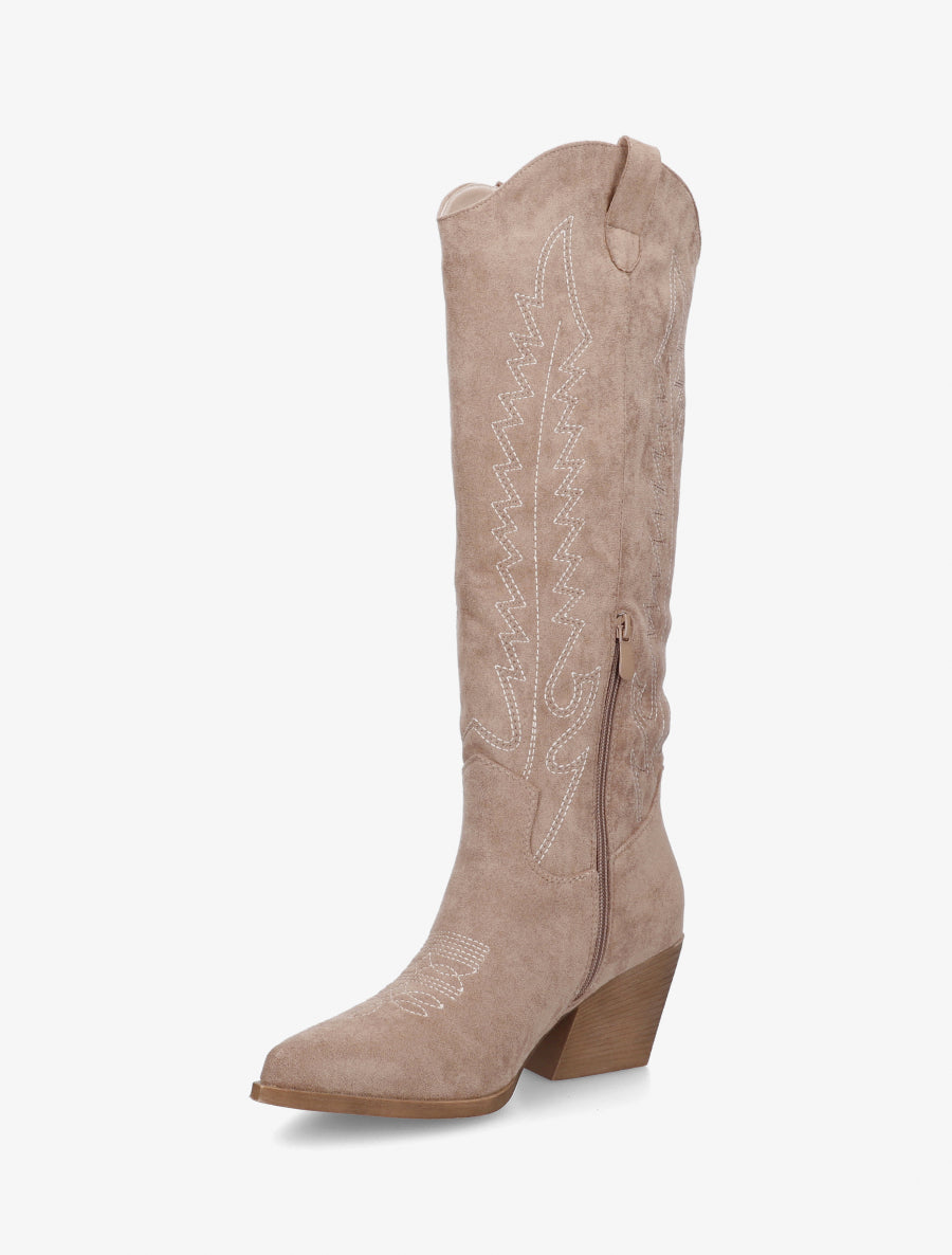 Bottes brodées style santiags - Taupe - 3