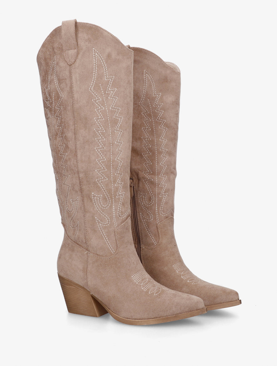 Bottes brodées style santiags - Taupe - 4