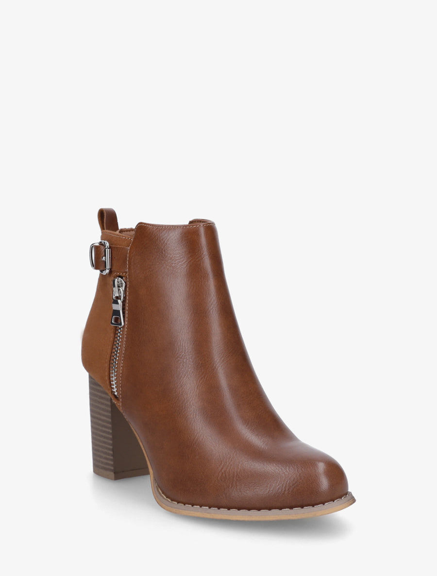 Bottines à zip décoratif et sangle - Camel - 2