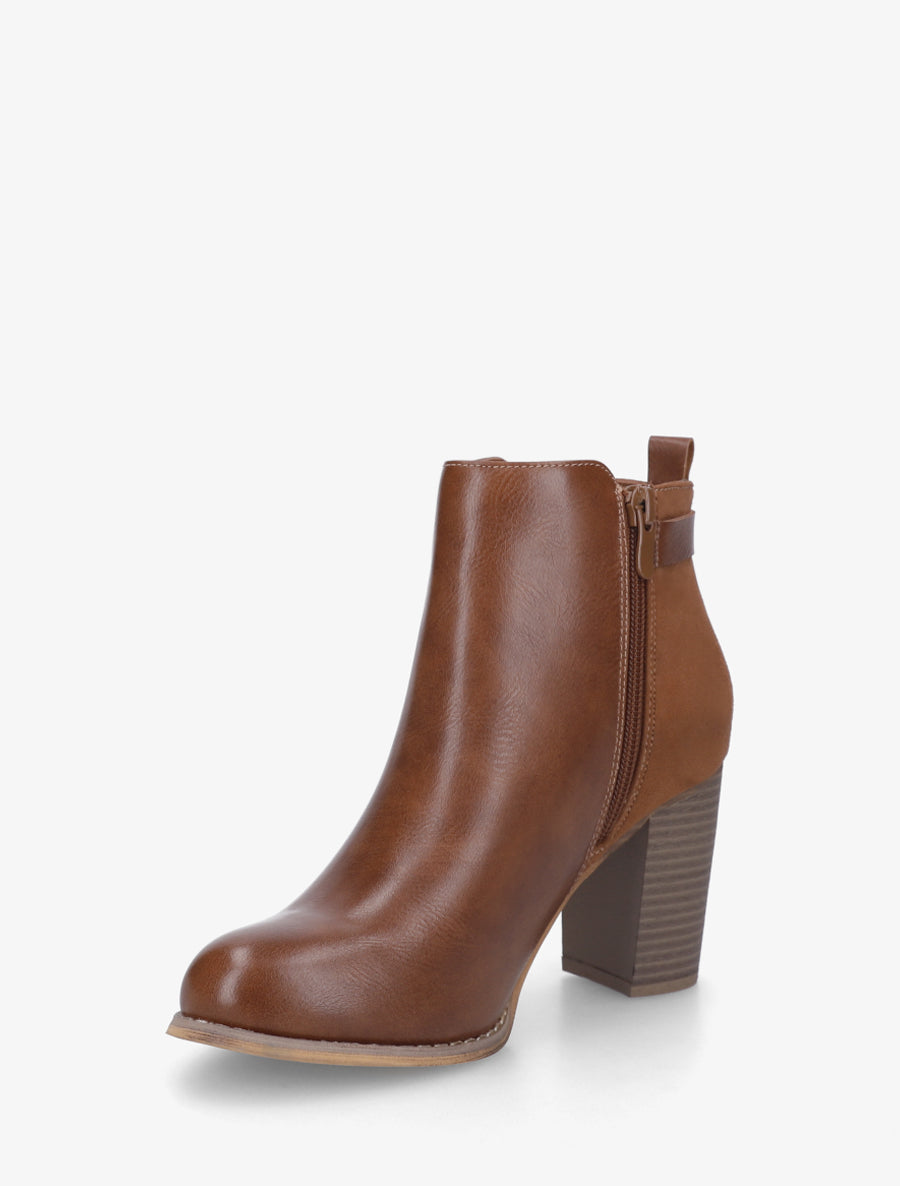 Bottines à zip décoratif et sangle - Camel - 3
