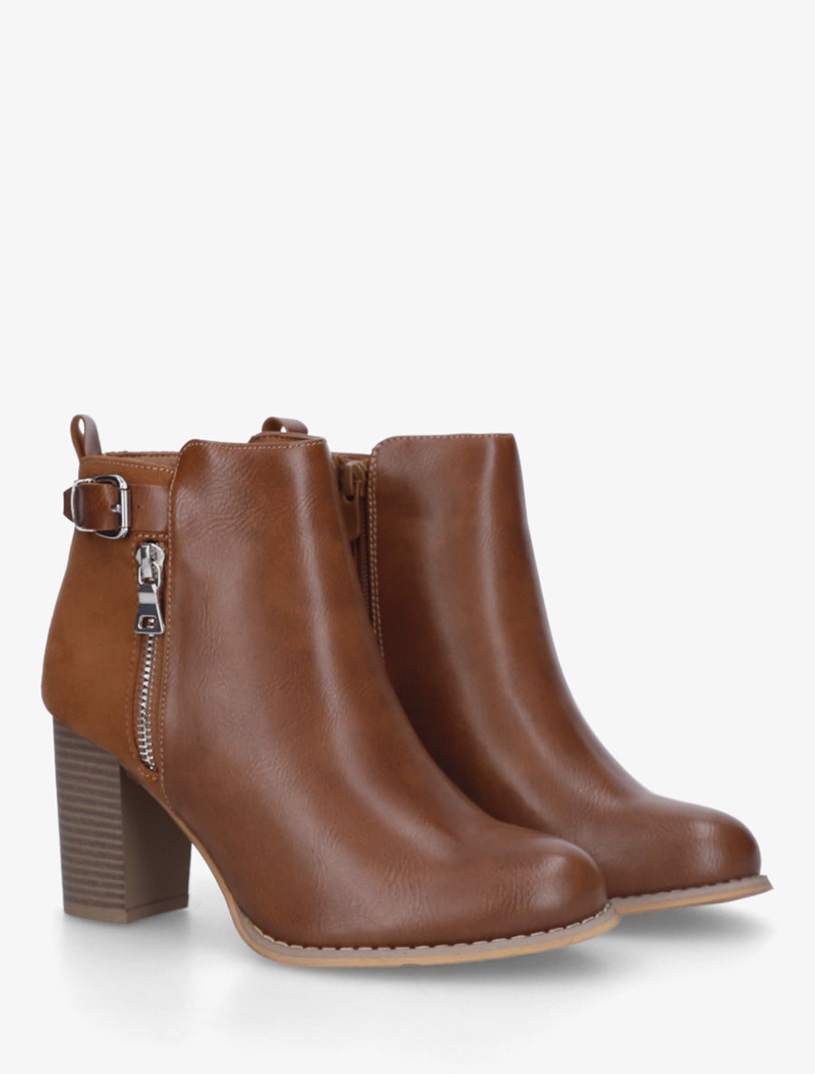 Bottines à zip décoratif et sangle - Camel - 4