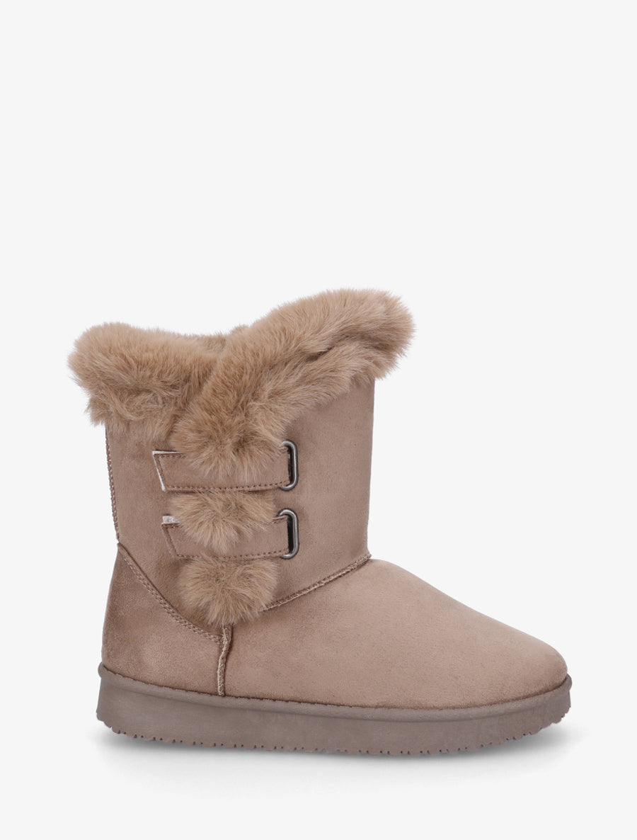 Boots en suédine fourrées à scratch - Taupe - 1