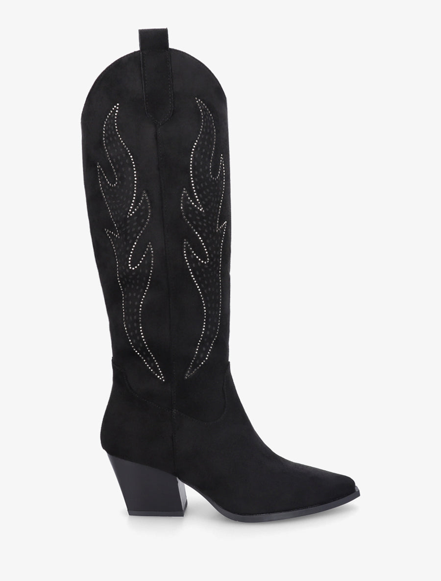 Bottes en suédine style santiags - Noir - 1