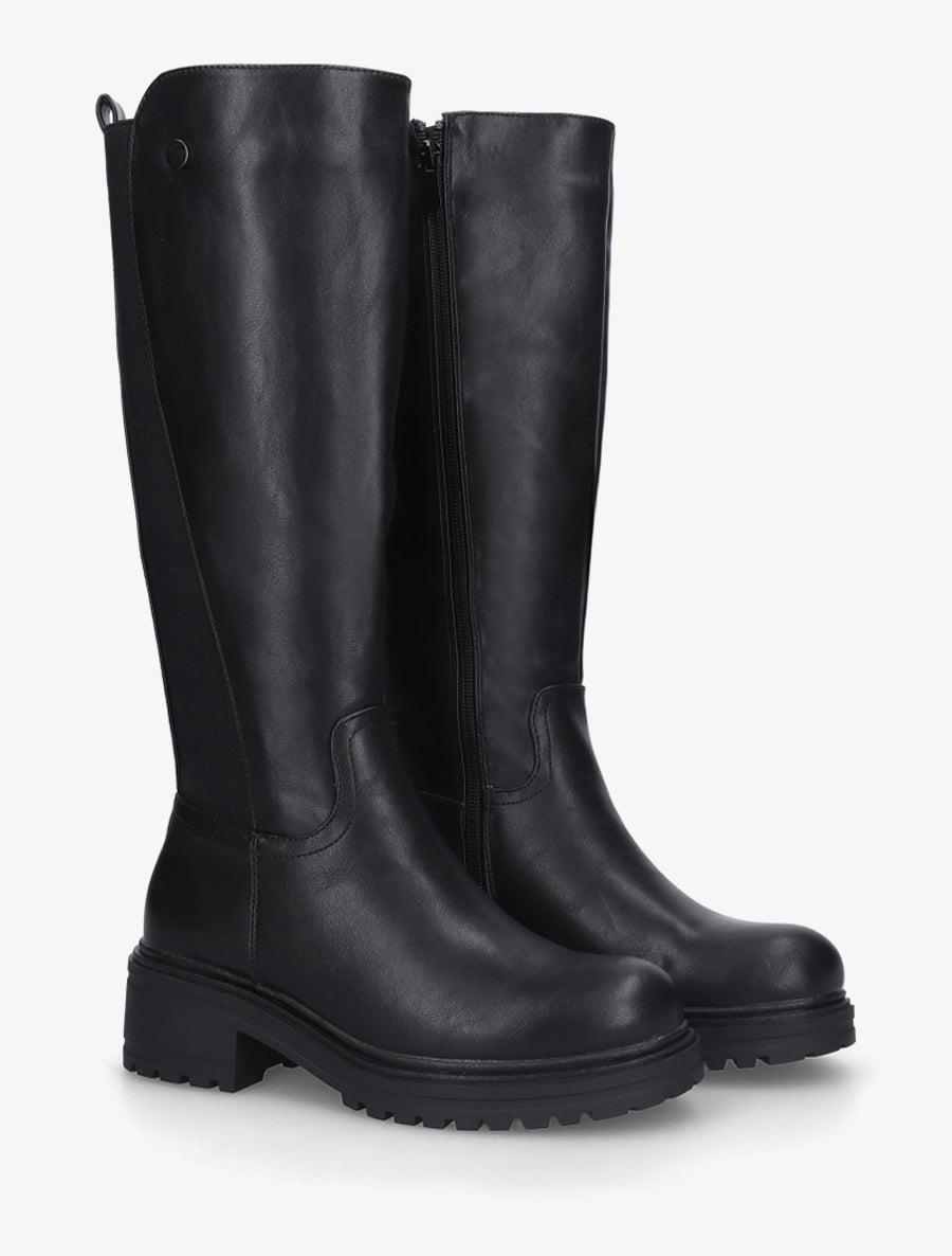 Bottes élastiquées en simili - Noir - 4