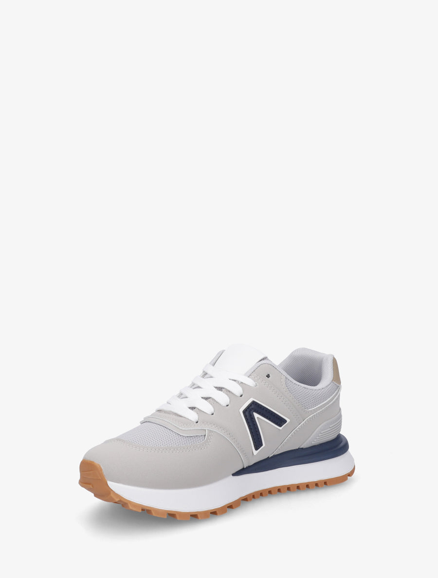 Baskets en suédine et tissu - Gris clair - 3