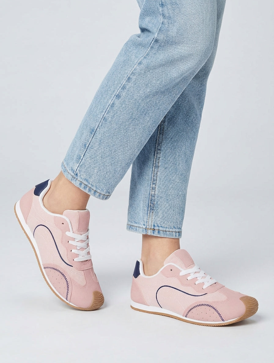 Texturierte Sneaker in Nubukoptik - Rose