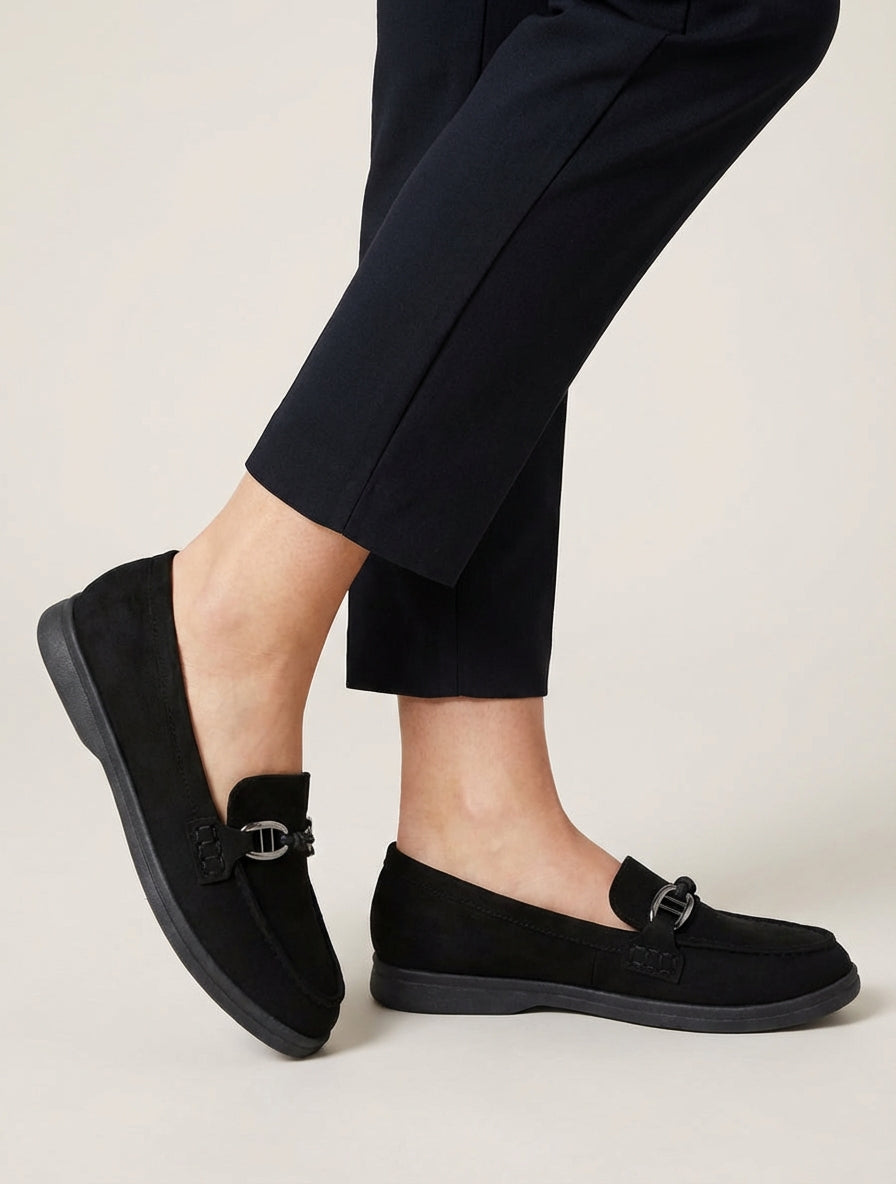 Mokassins aus Wildlederimitat mit dekorativer Schnalle - Schwarz