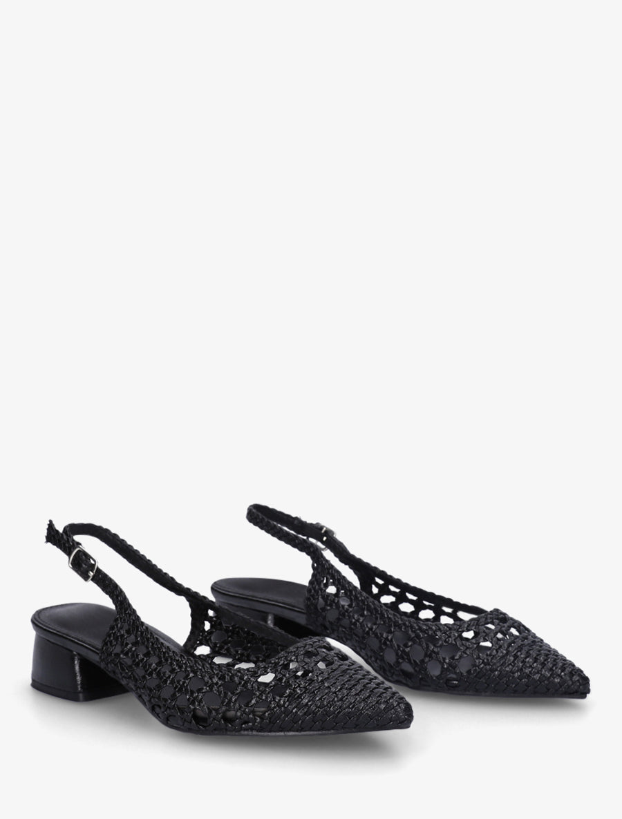 Ballerines tressées à talon bloc - Noir - 4