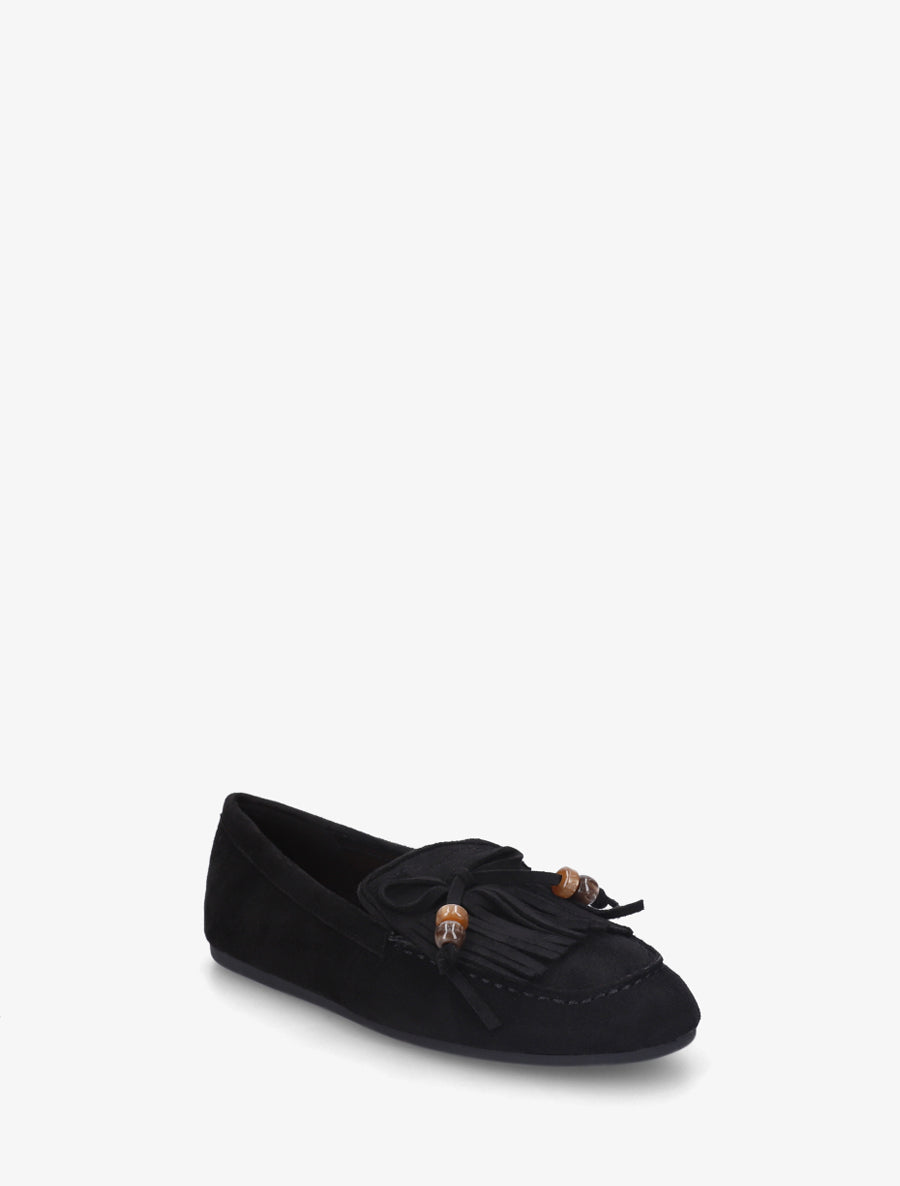 Mocassins en suédine à franges et perles - Noir - 2