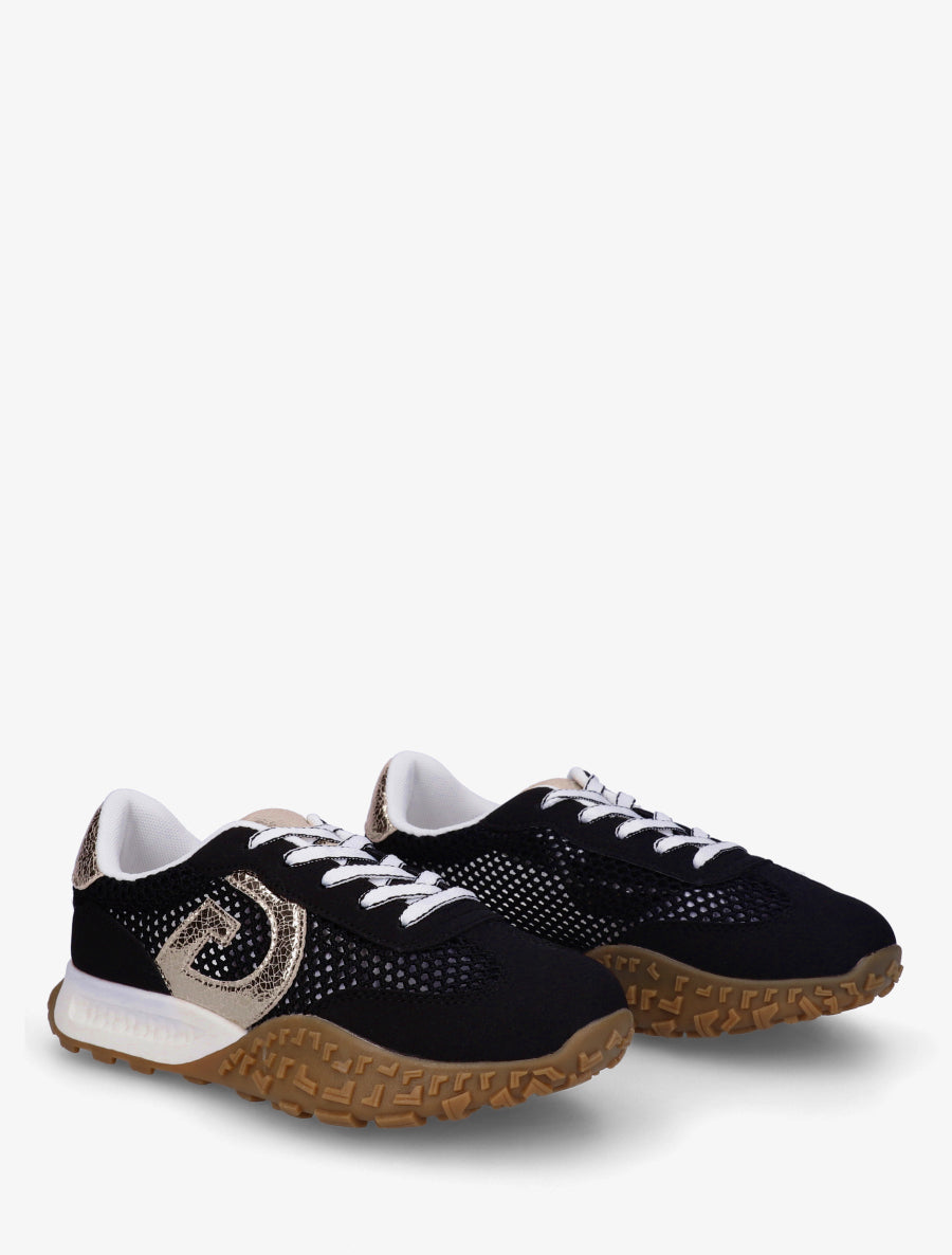 Baskets en suédine et maille ajourée - Noir - 4