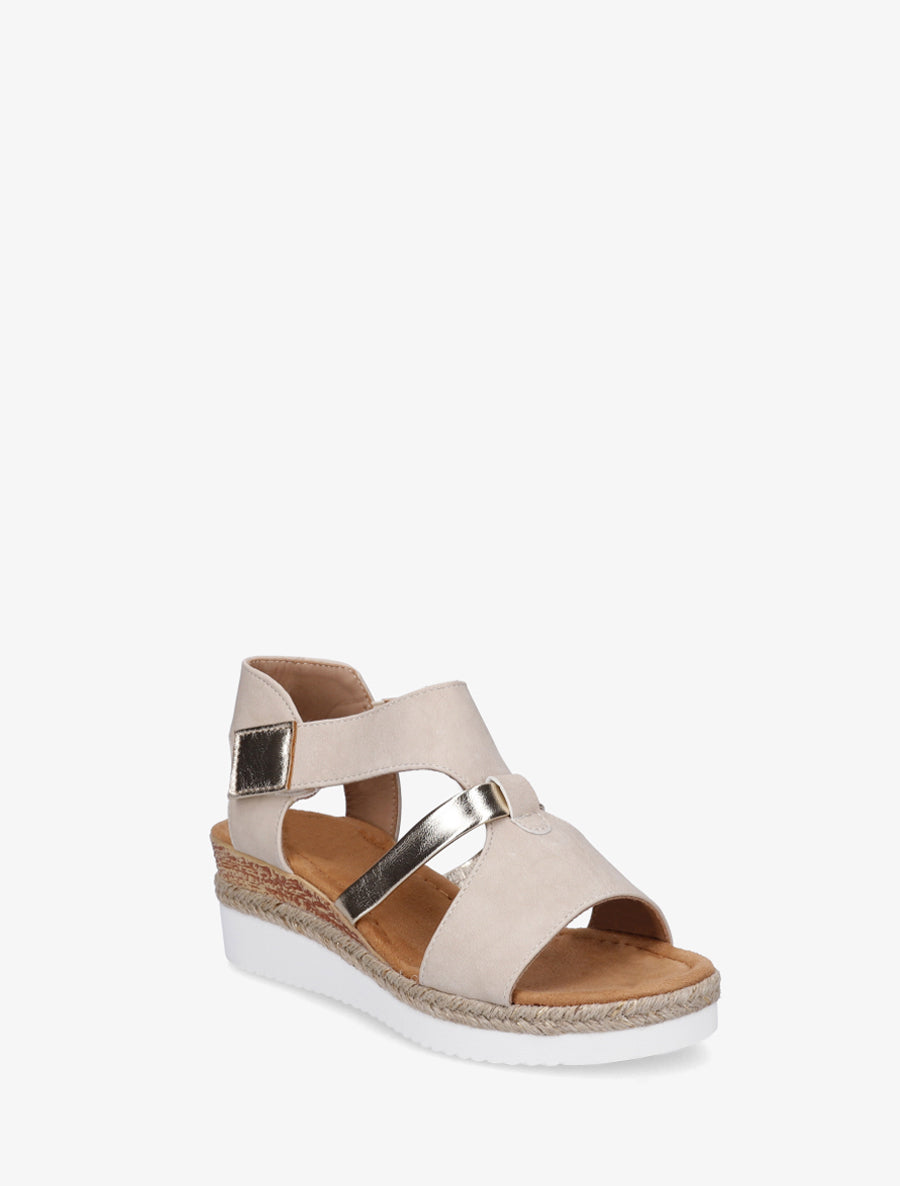 Sandales à scratch et talon compensé - Beige - 2