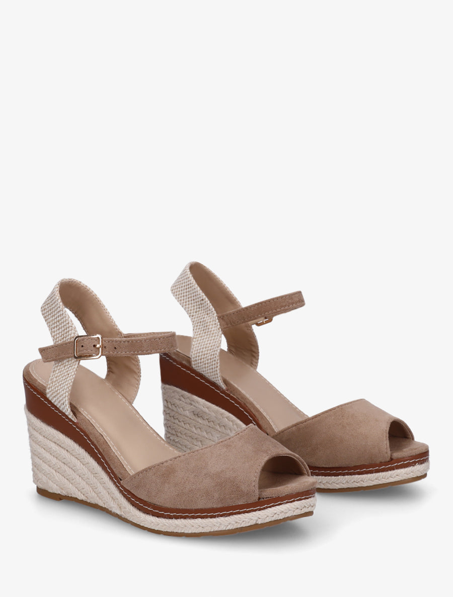 Sandales compensées à contrefort imprimé damier - Taupe - 4