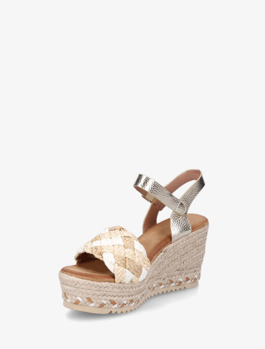 Sandales compensées à semelle raphia et brides tressées - Beige - 3