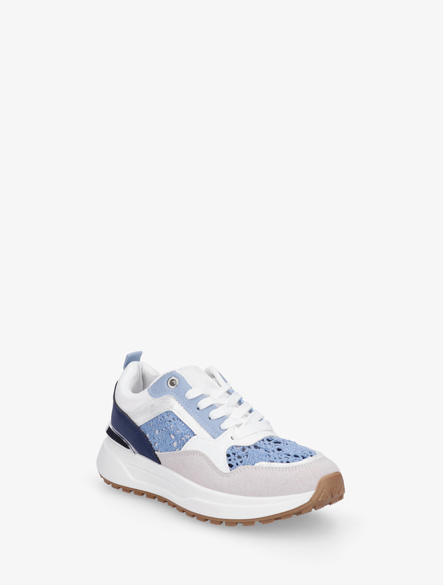 Sneakers en simili et en crochet - Bleu - 2