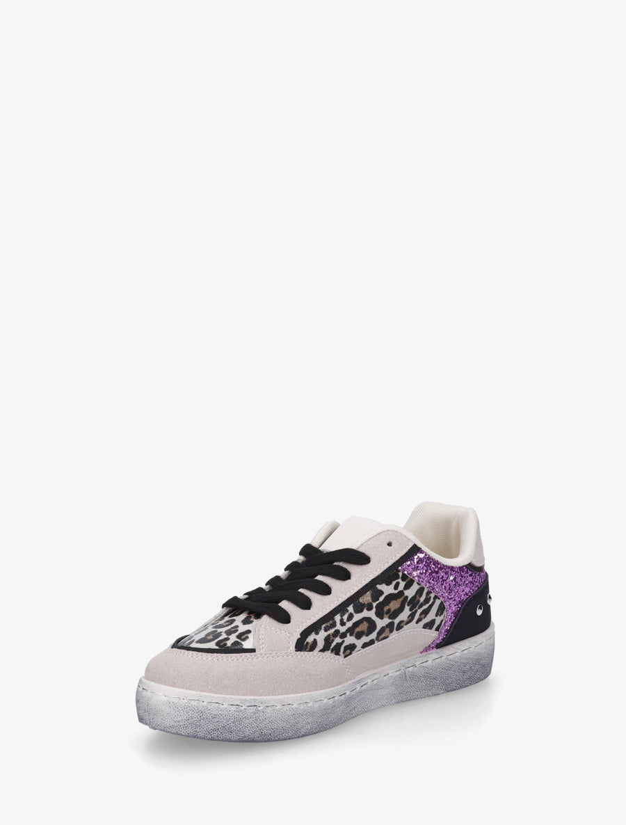 Sneakers à bande pailletée et contrefort clouté - Violet - 3