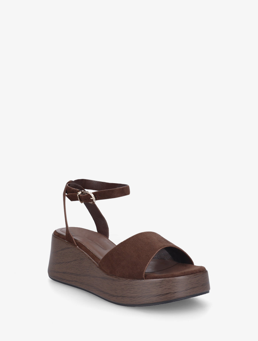 Sandales à semelle compensée effet bois - Marron - 2