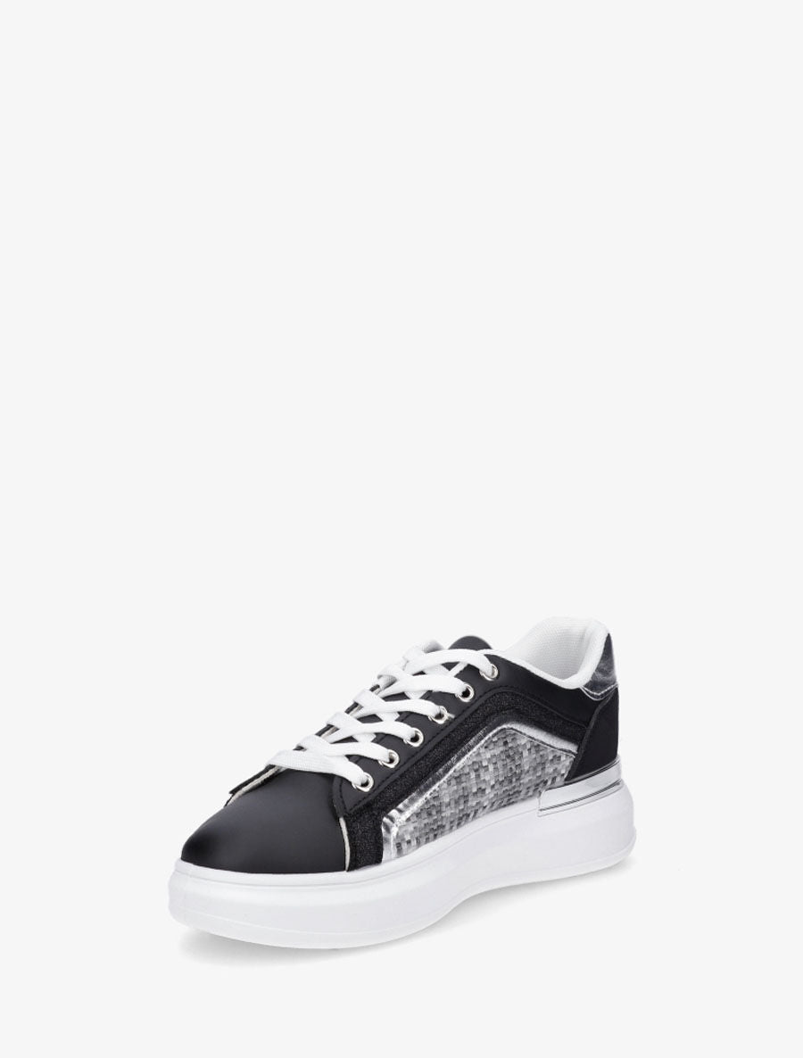 Baskets bi-matière à liseré pailleté - Noir - 3
