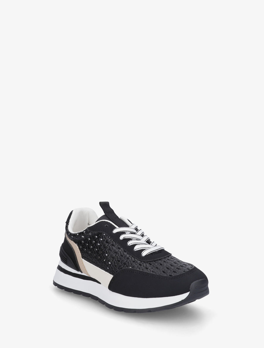 Sneakers à empiècement effet macramé - Noir - 2