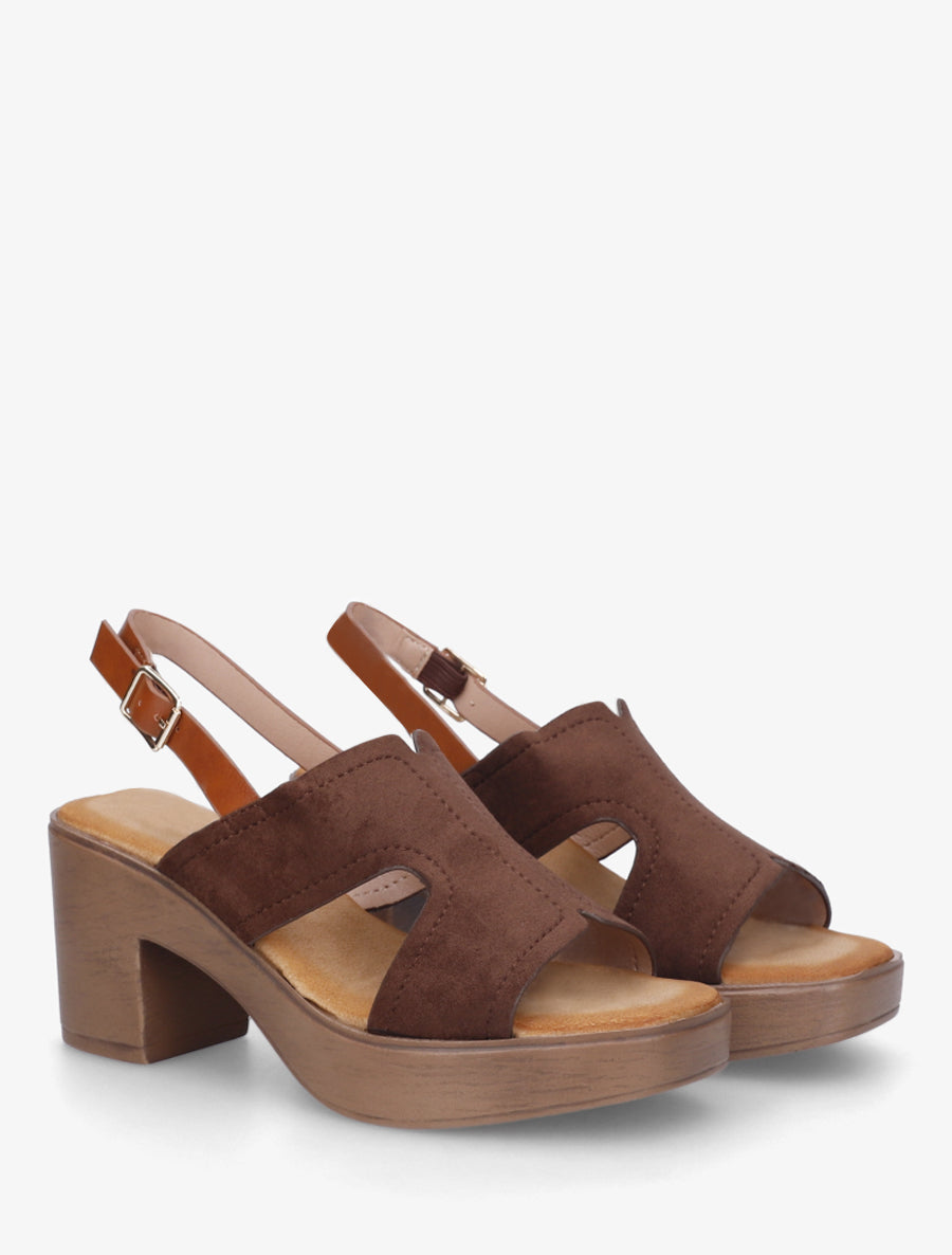 Sandales à talon à bride ajourée - Marron - 4