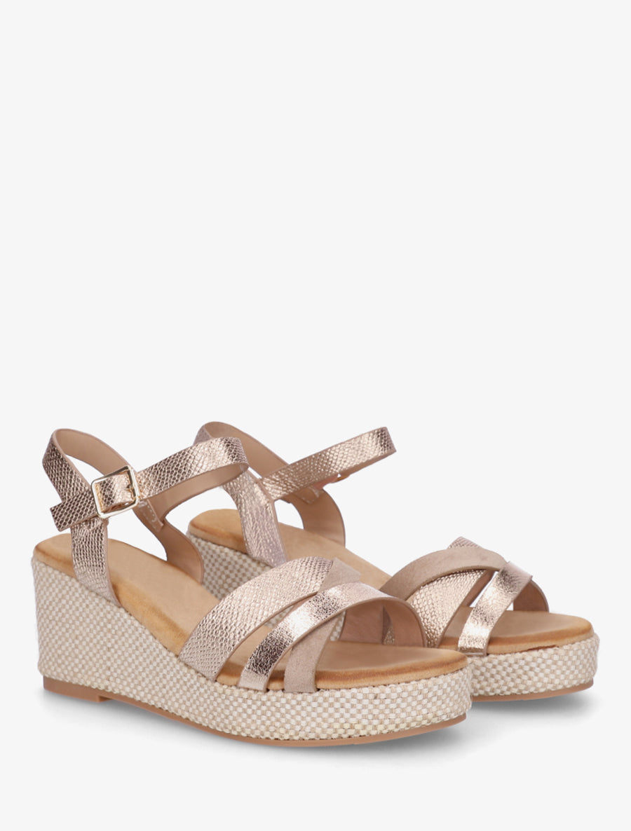 Sandales compensées effet python irisé - Rose gold - 4