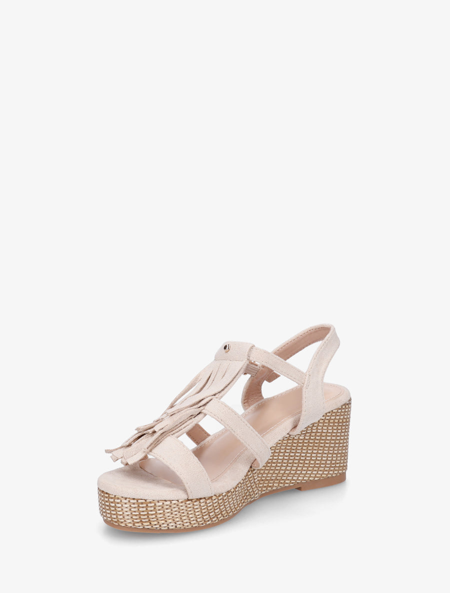 Sandales compensées à franges - Beige - 3