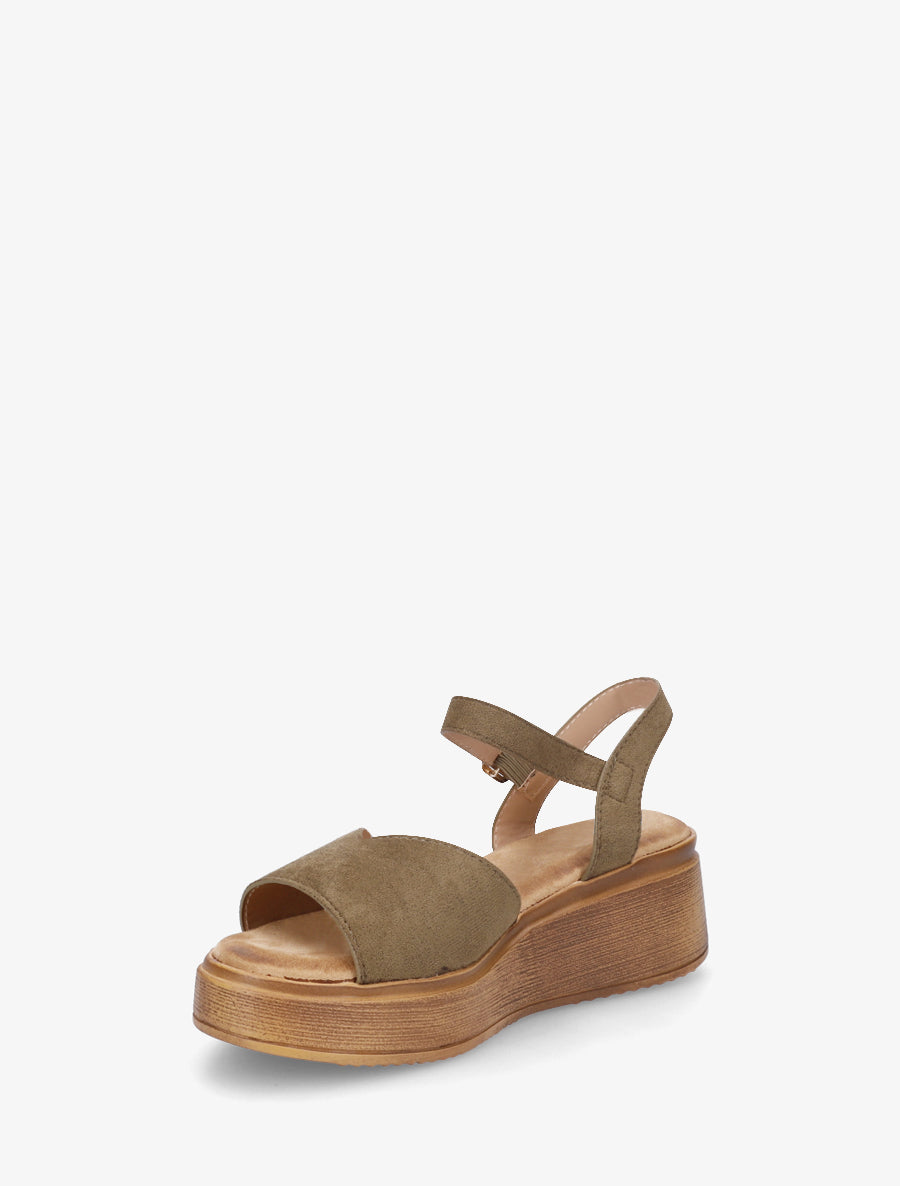 Sandales en suédine à bride en V - Kaki - 3