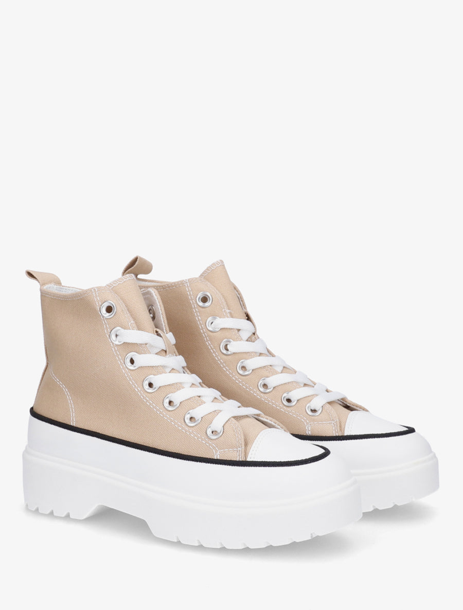 Baskets montantes en tissu à semelle crantée - Taupe - 4