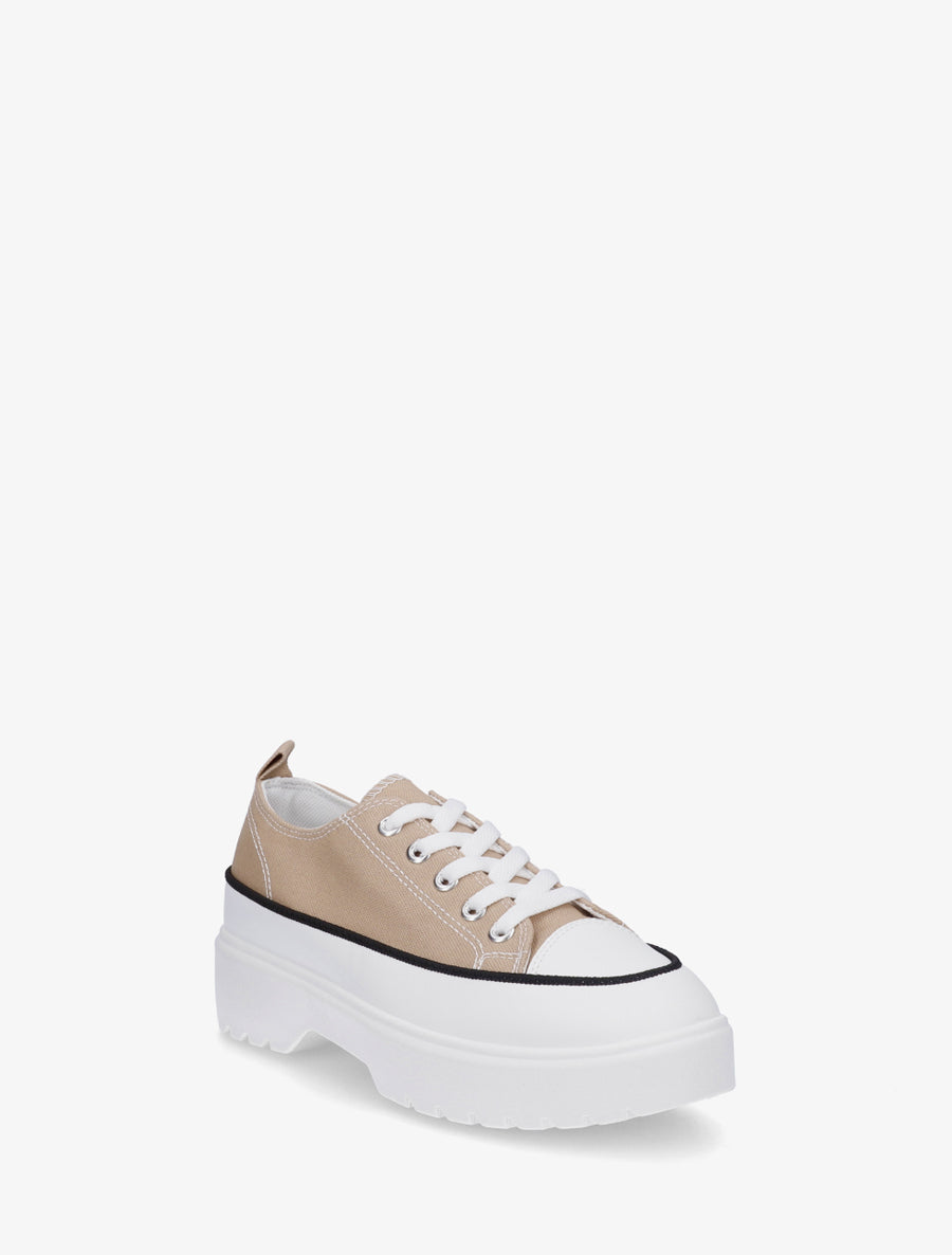Baskets en toile à semelle plateforme - Beige foncé - 2